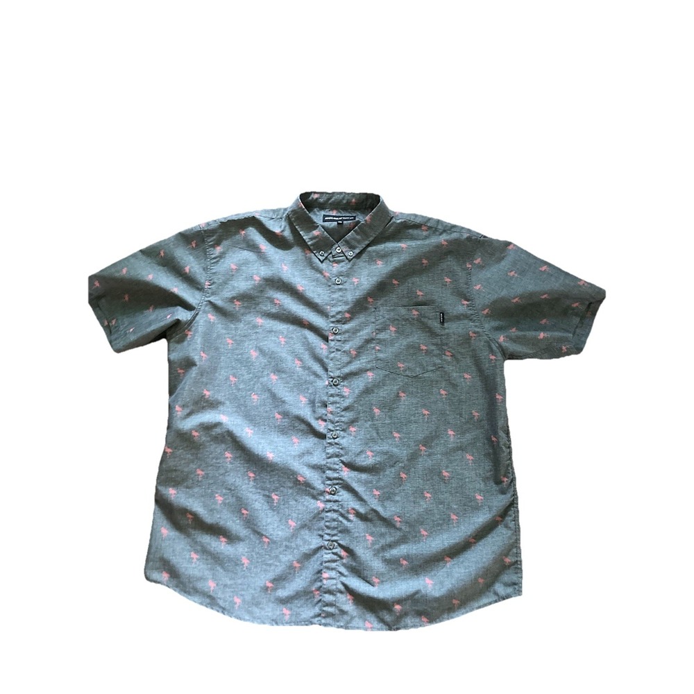 Molokai Surf Company Mens 3XL Button Down Short Sleeve Shirt Flamingoes